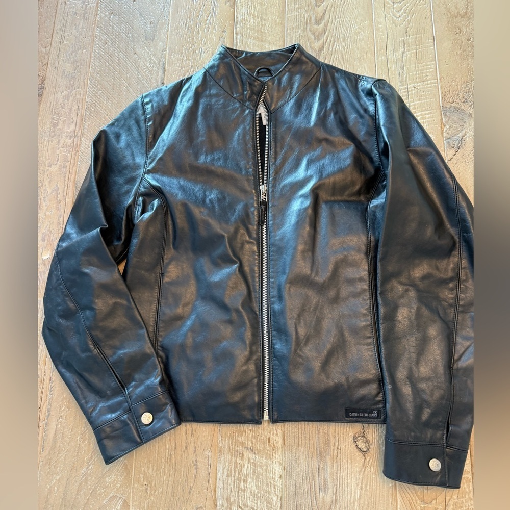 Calvin Klein Jeans Black Leather Womens Jacket L